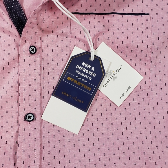 Craft & Flow Pink Navy Blue Flip Cuff Button Up Shirt XL Short Sleeve Casual NWT - Picture 9 of 12